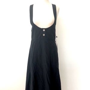 WHO Overall Dress Suspender Midi Fit Flare A-Line Buttons Overalls Suspenders